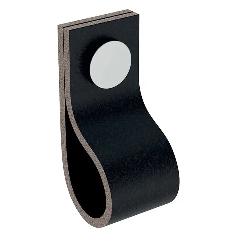 öglehandtag: B=2.5cm, H=6.5cm, Svart/Mattförkromat lackerad Svart/Krom