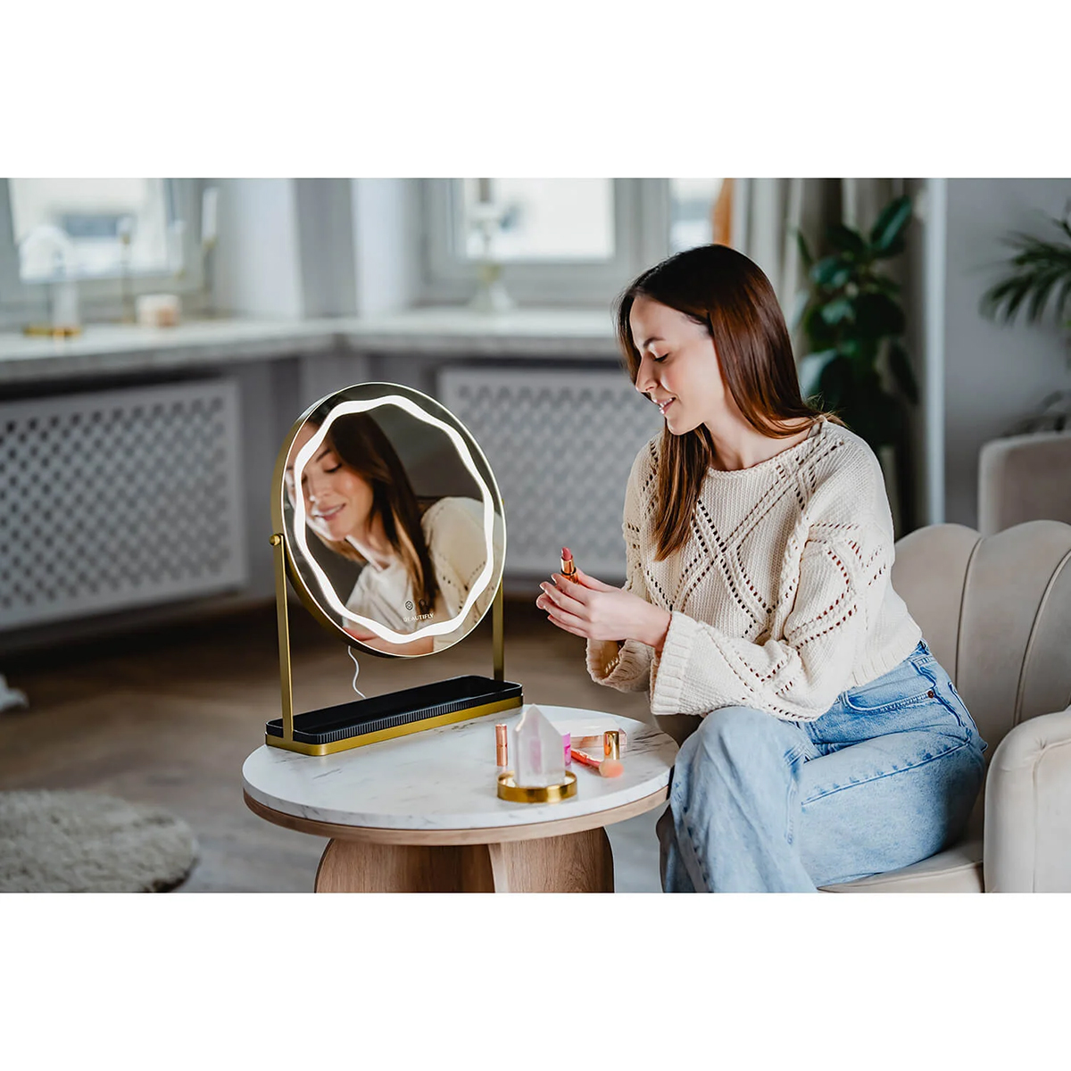 Sminkspegel BEAUTIFLY Elegant Rund LED med Belysningslägen