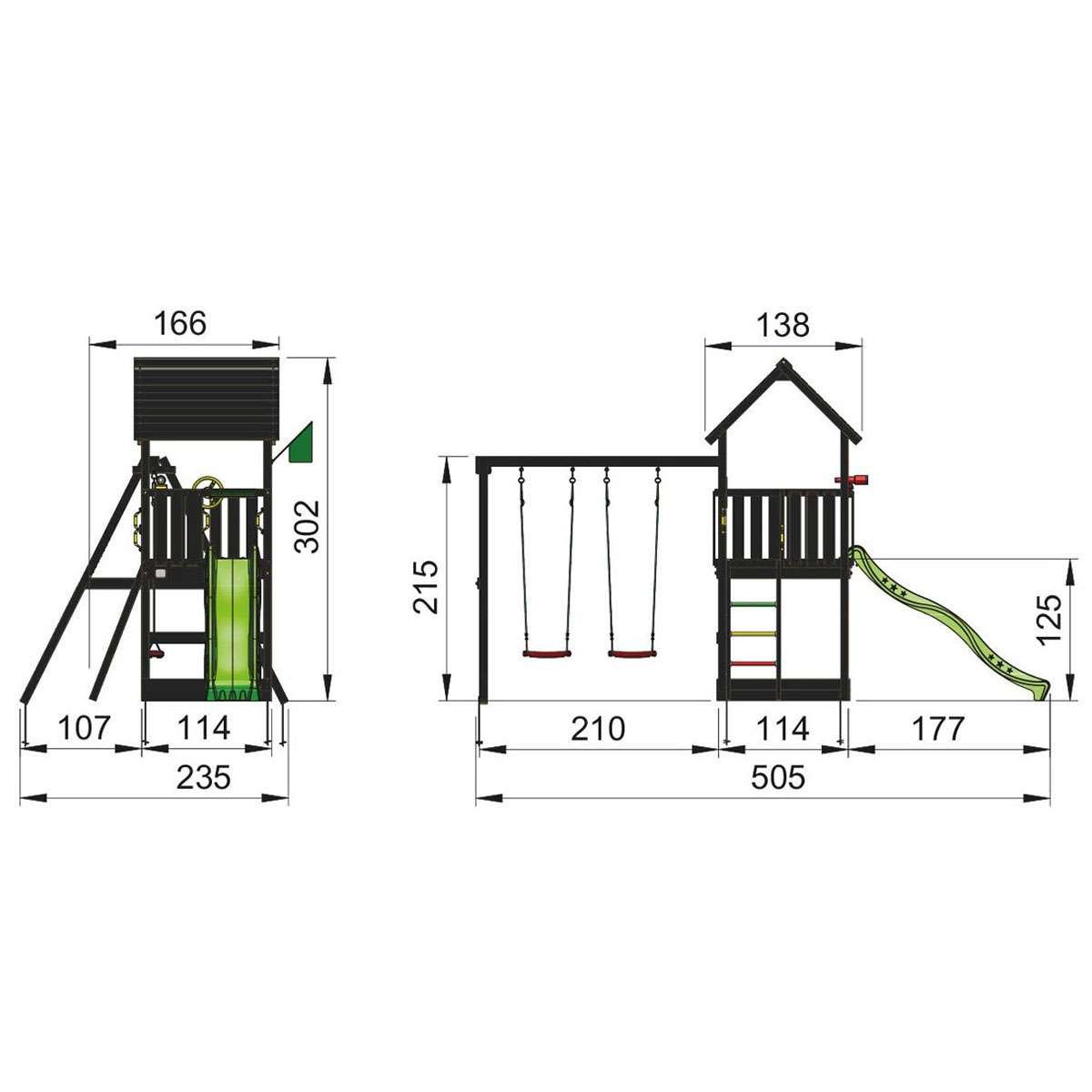 Lektorn Jungle Gym Club inkl. swing module xtra och rutschkana, grundmålat svart