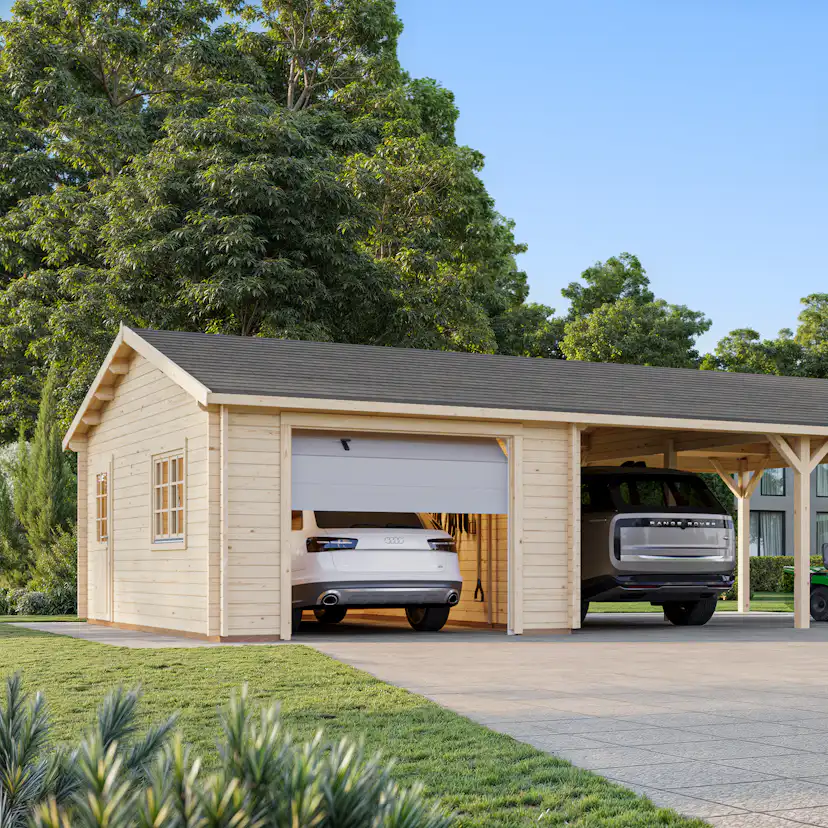 Garage Palmako Roger med Carport 53,1 m2 och Takskjutport