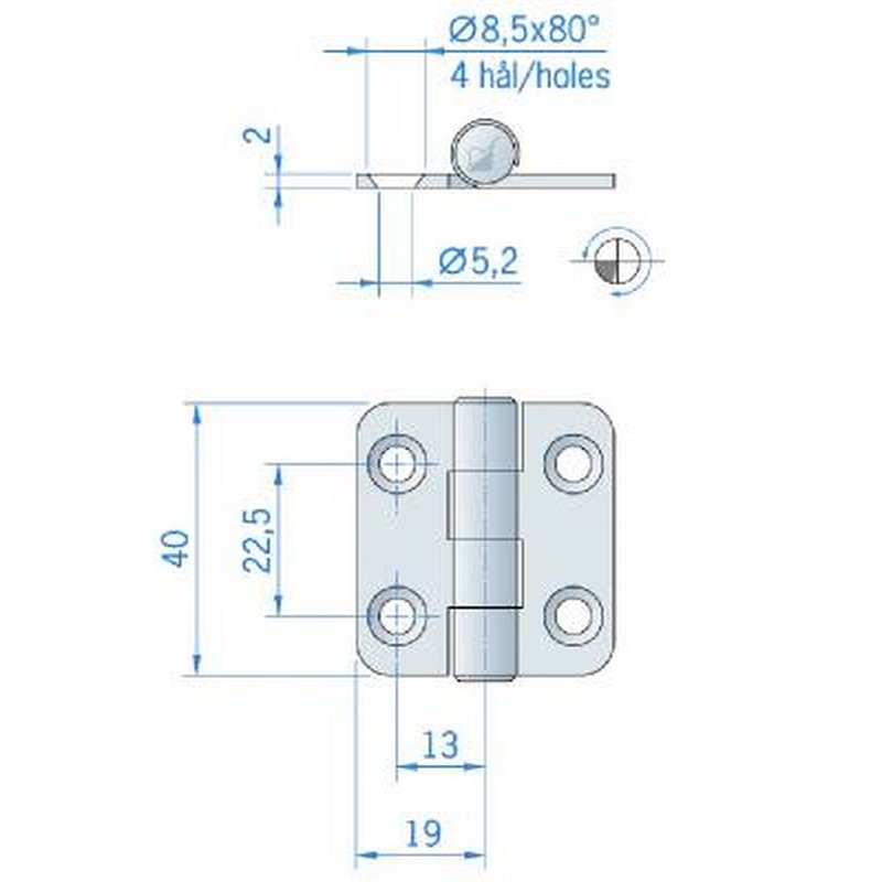 Gångjärn Millers Rf 40x38 mm