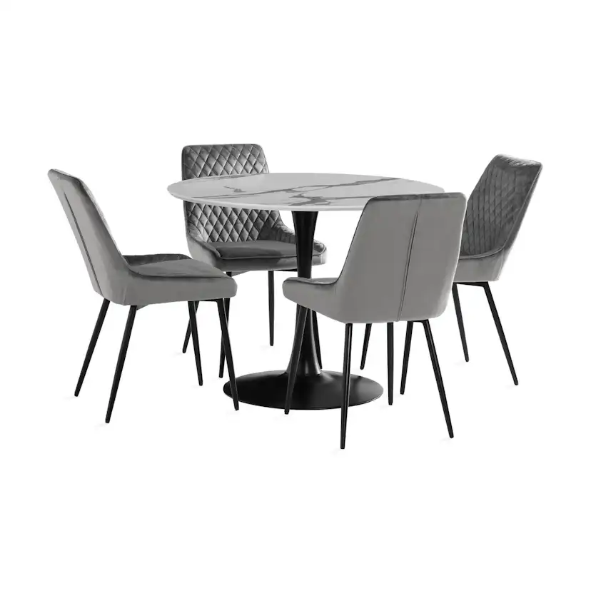 Matgrupp Basic Home Caitly Runt Matbord 100 cm med 4 Hennebyn Matstol