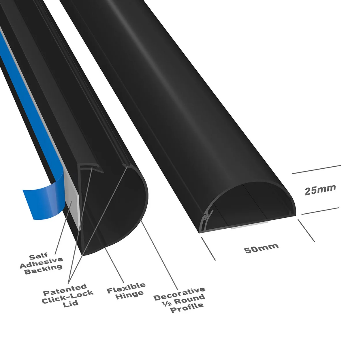 Kabelkanalsats D-LINE 50x25mm Svart Självhäftande för Kabelhantering