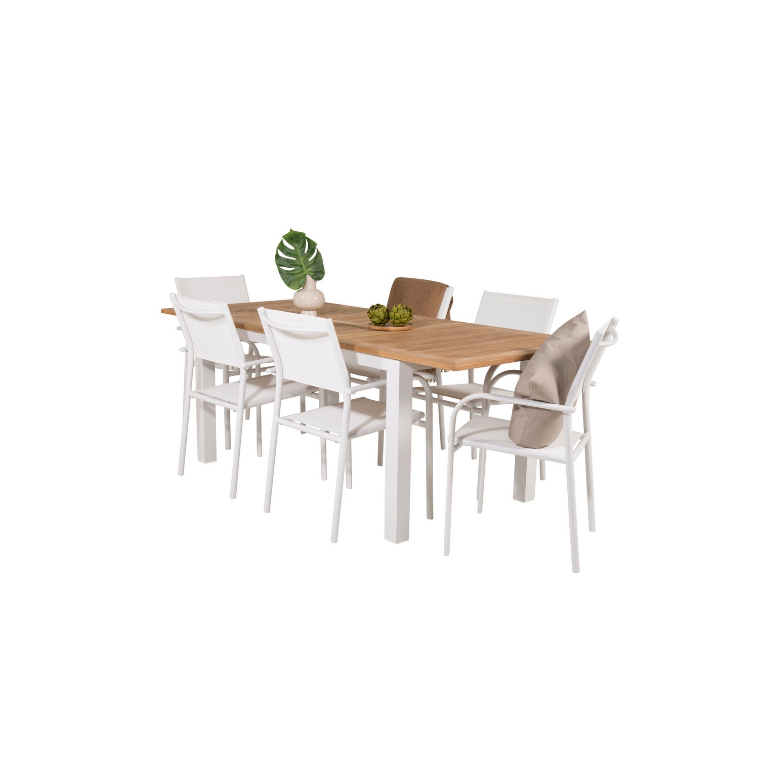 Panama Dining Table 152/210*90 - White Alu / Teak+Santorini Blanka Ben