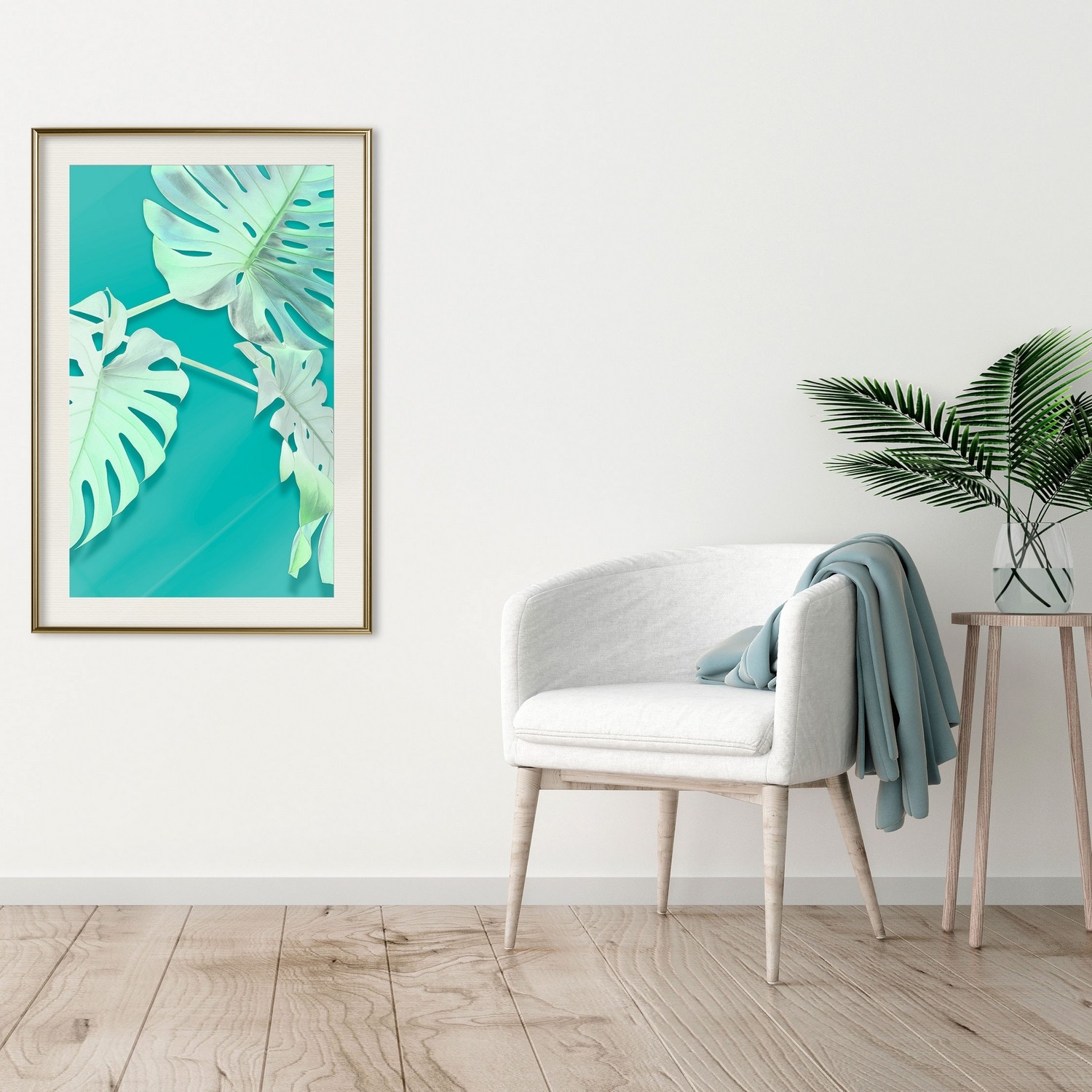 Affisch - Mint Monstera [Poster] 30x45 Guld ram med passepartout, 30x45 cm