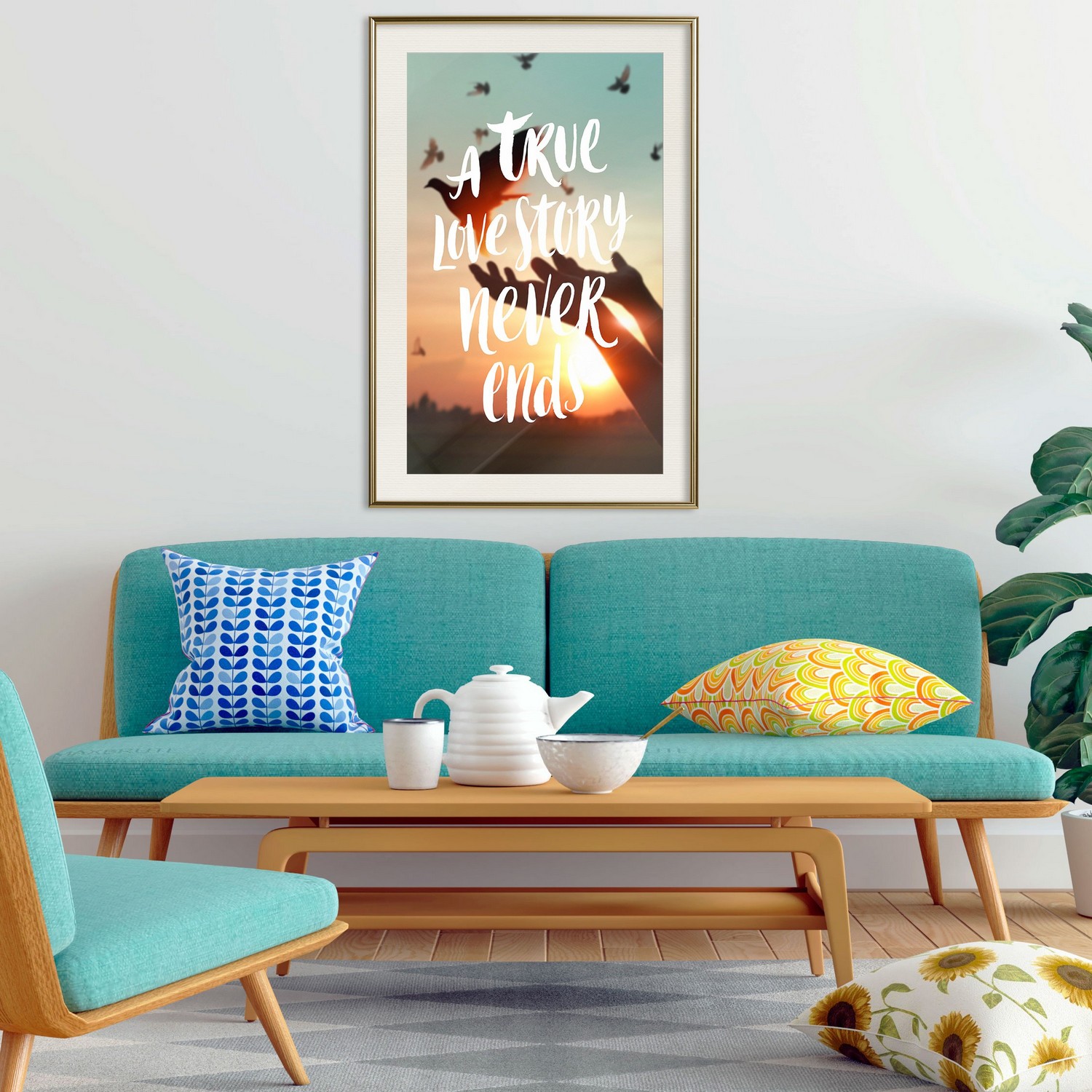 Affisch - A True Love Story Never Ends [Poster] 30x45 Guld ram med passepartout, 30x45 cm