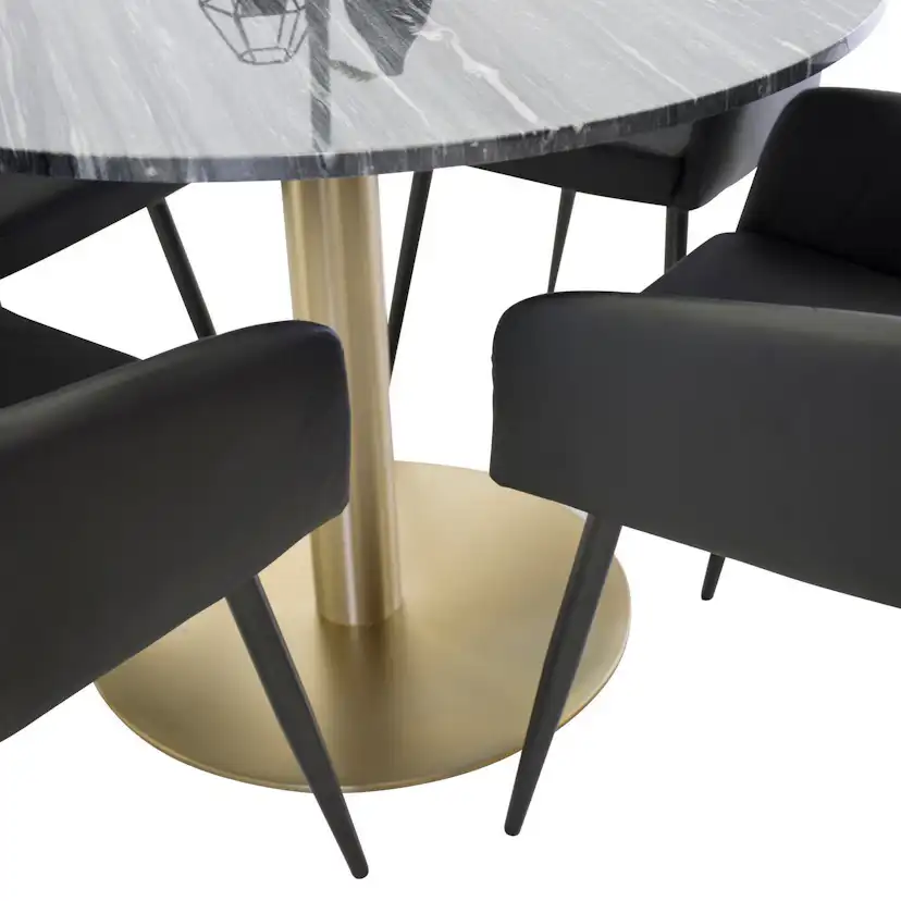 Estelle Dining Table round 106cm Grey Marble / Brass +Comfo Svart/Mässing/Grå
