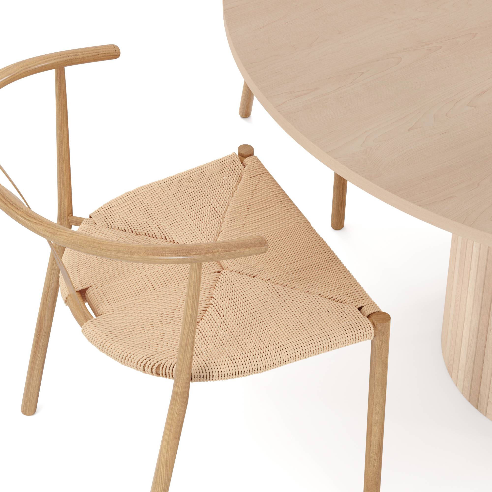 Matgrupp Bark Kopparbo Runt Matbord 130 cm med 4 Matstol Elysia Brun