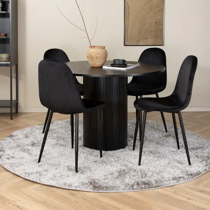 Matgrupp Venture Home Bianca Rund Svart med 4 Pobbie Stolar