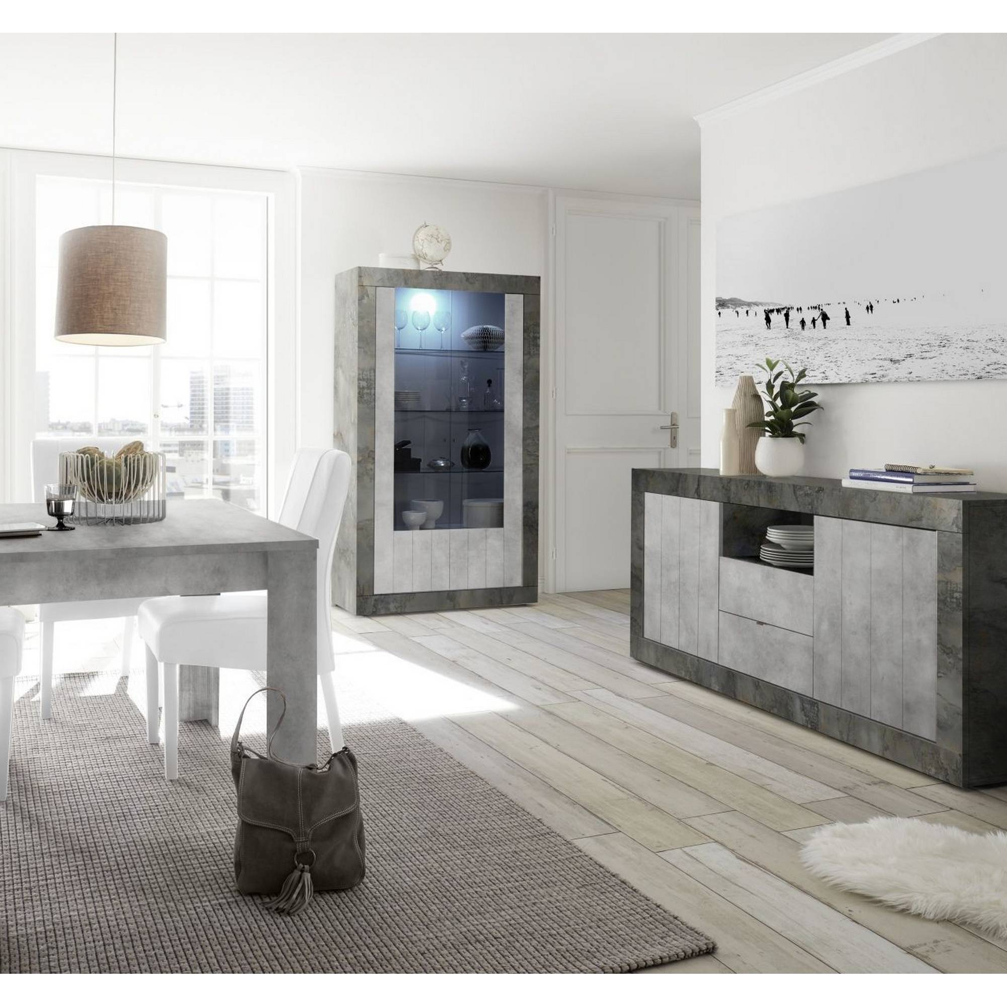 Vitrinskåp LC Spa Urbino 190 cm med 2 Dörrar Grå