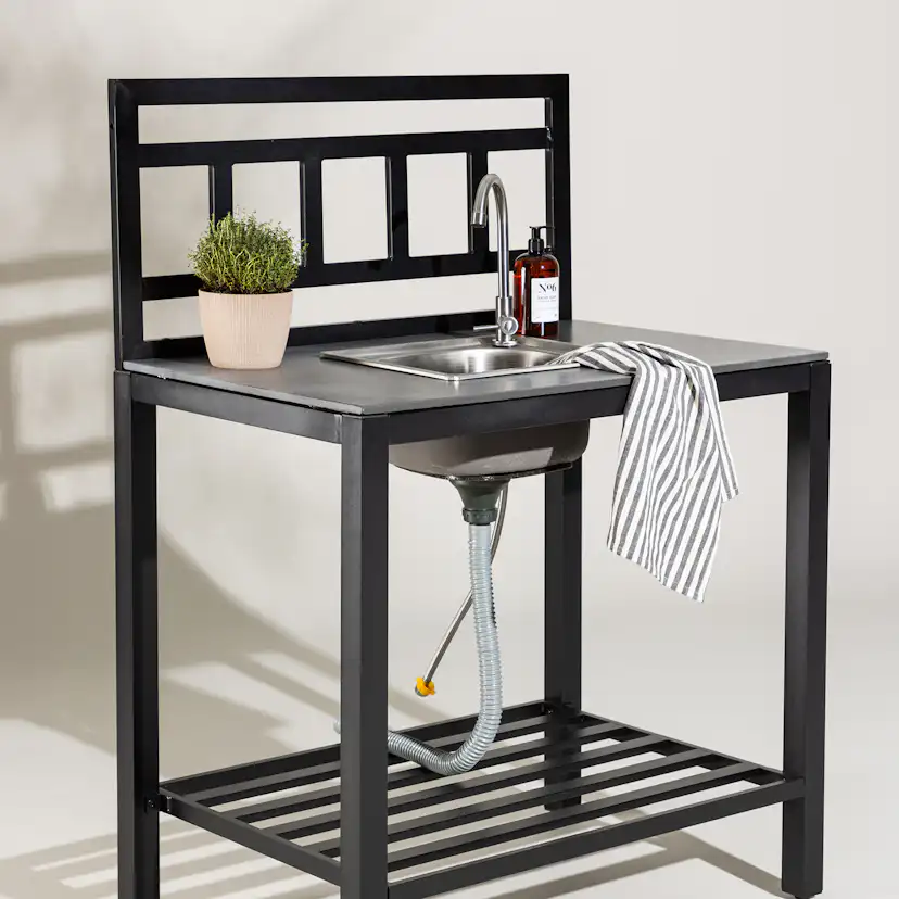 Alicante garden kitchen table with hole black/fiber concrete Med vaskhål