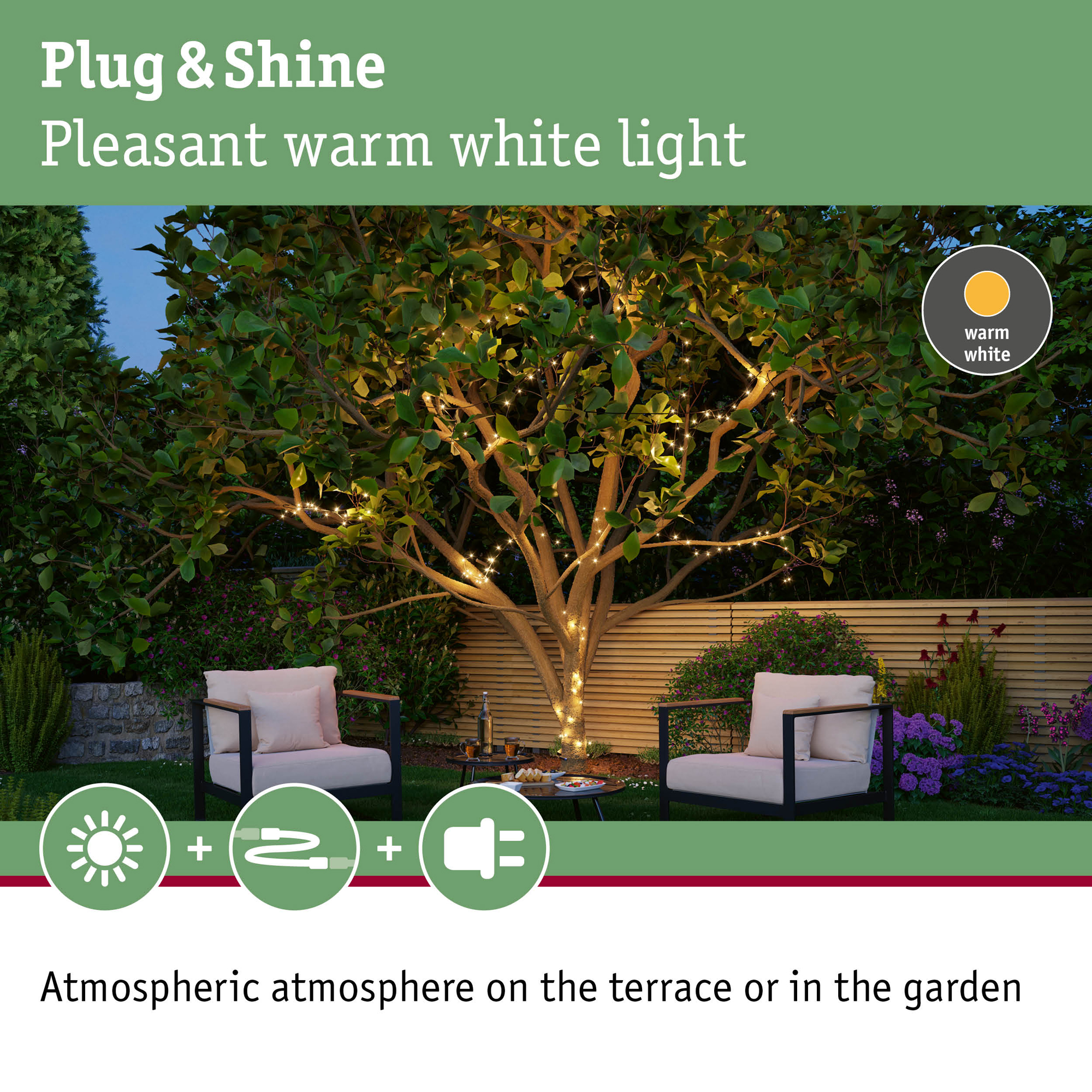 Ljusslinga LED Paulmann Yuna Fairy Lights Plug & Shine IP44 24V Ljus: Soft White, Längd: 10 m
