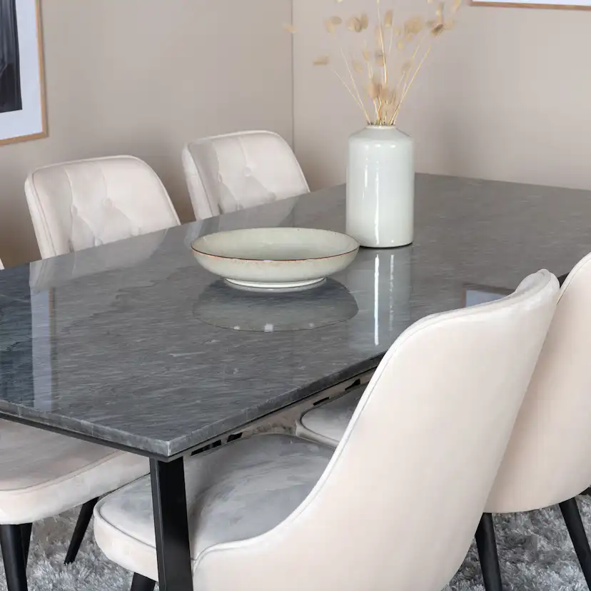 Estelle Dining Table 200*90*H76 - Black / Black, Velvet Delu Beige