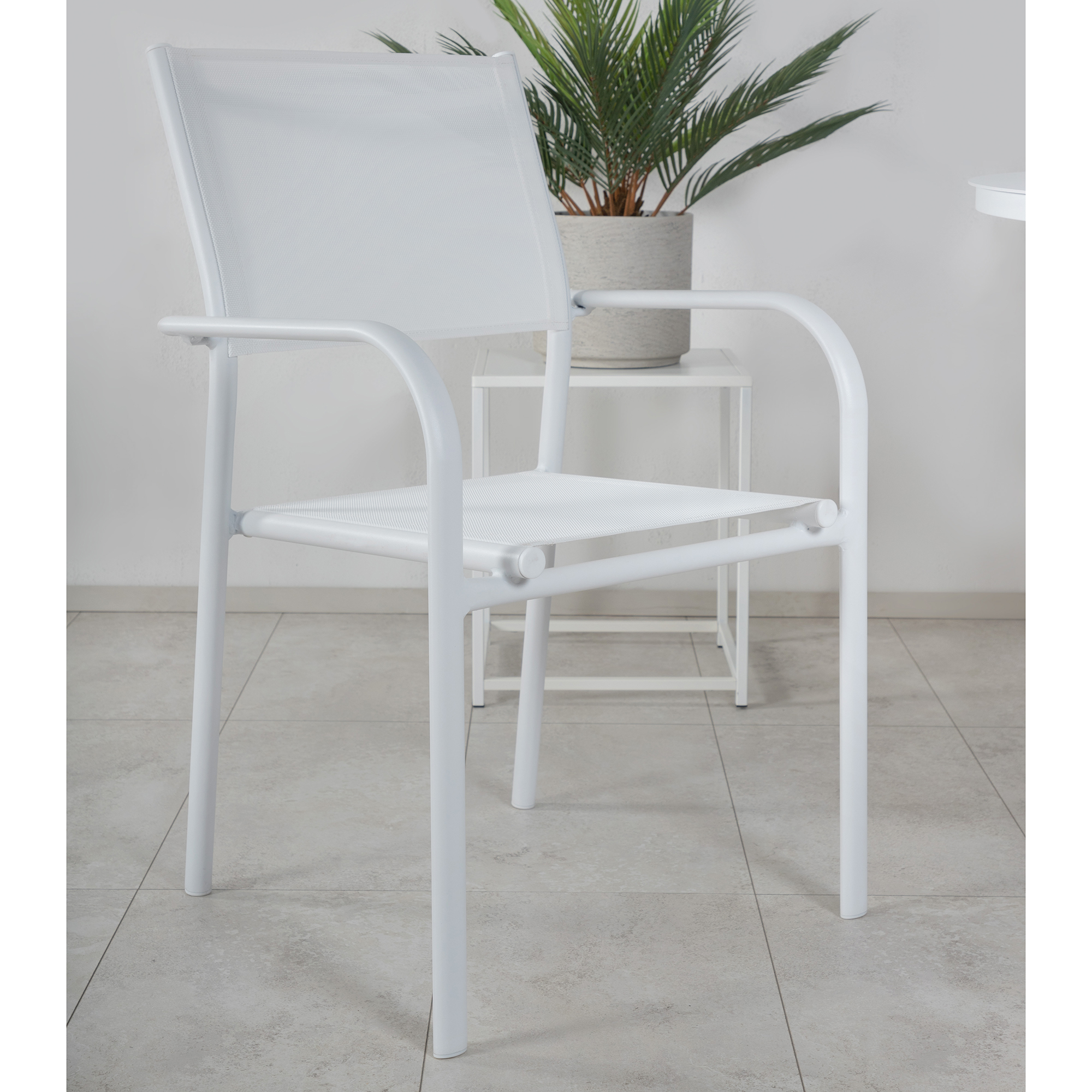 Alma Dining Table - White Alu - ø120cm+Santorini Arm Chair ( Vit