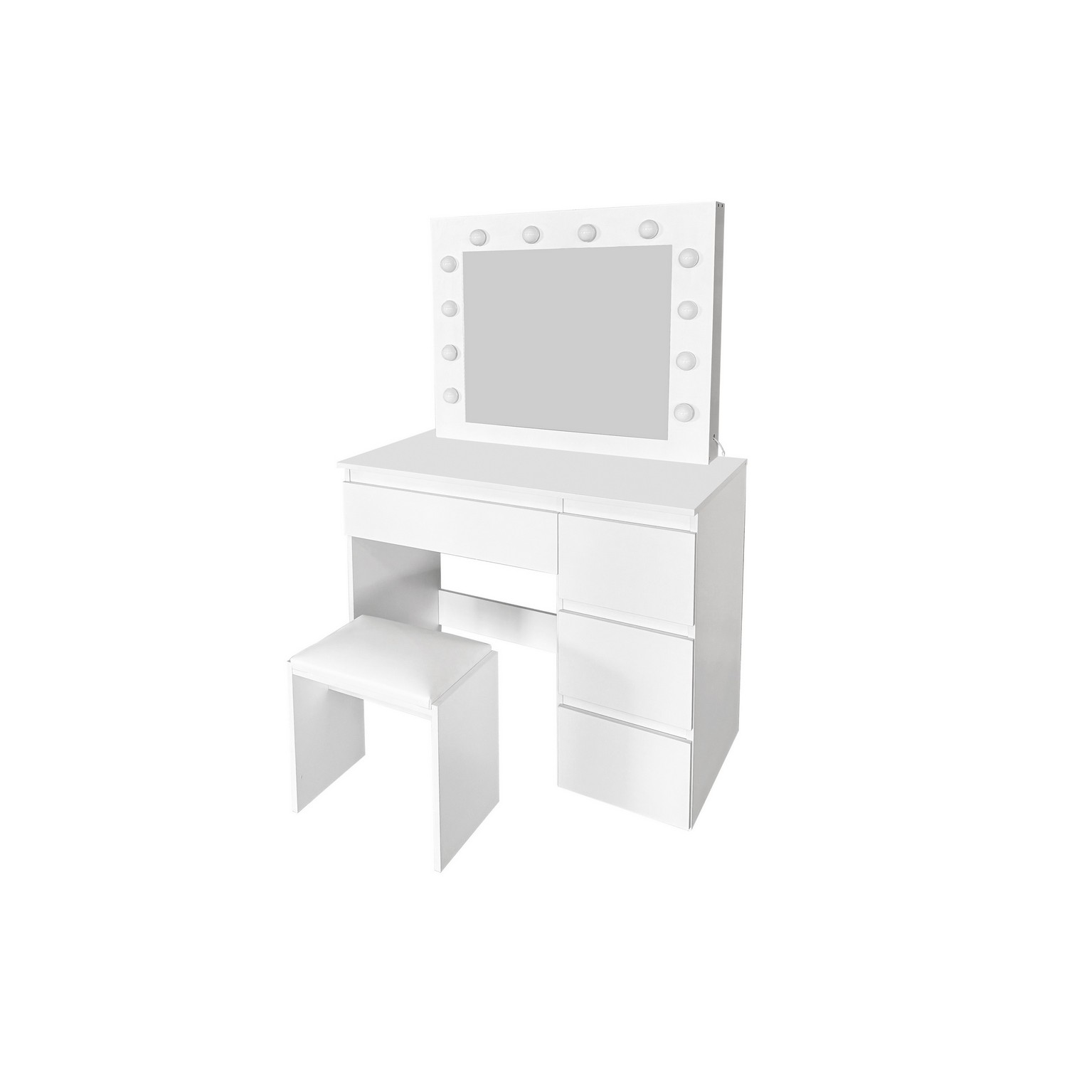 Sminkbord Scandinavian Choice Glow Komplett set med Spegel och Pall, LED-Belysning 94 cm