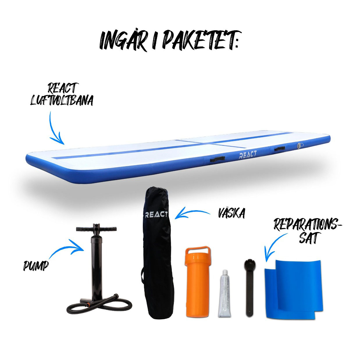 Gymnastikmatta React AirTrack Med Handpump 2-pack