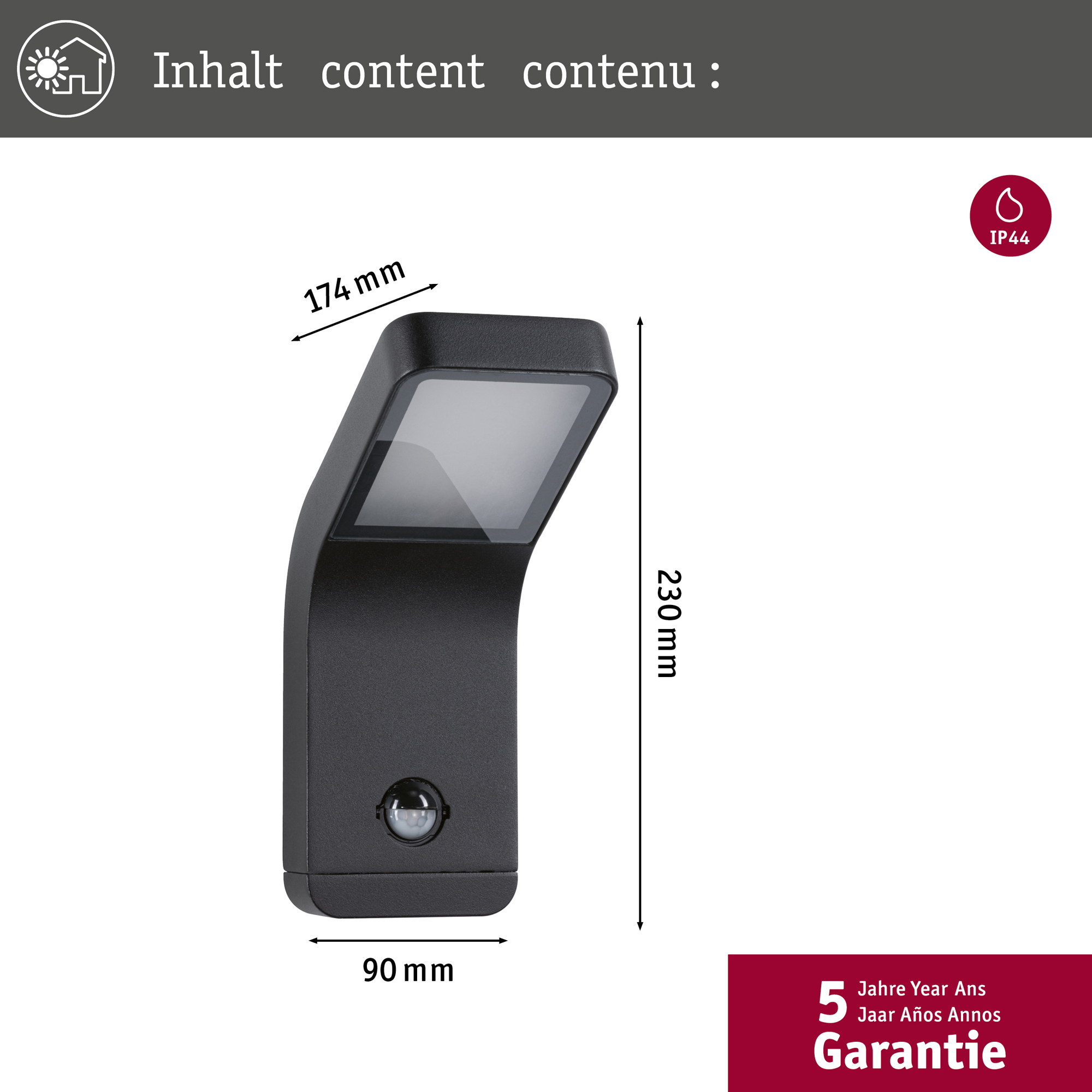 Fasadbelysning LED Paulmann Kulma Seawater Resistant IP44 230V Design: med Skymningsstyrd Rörelsedetektor