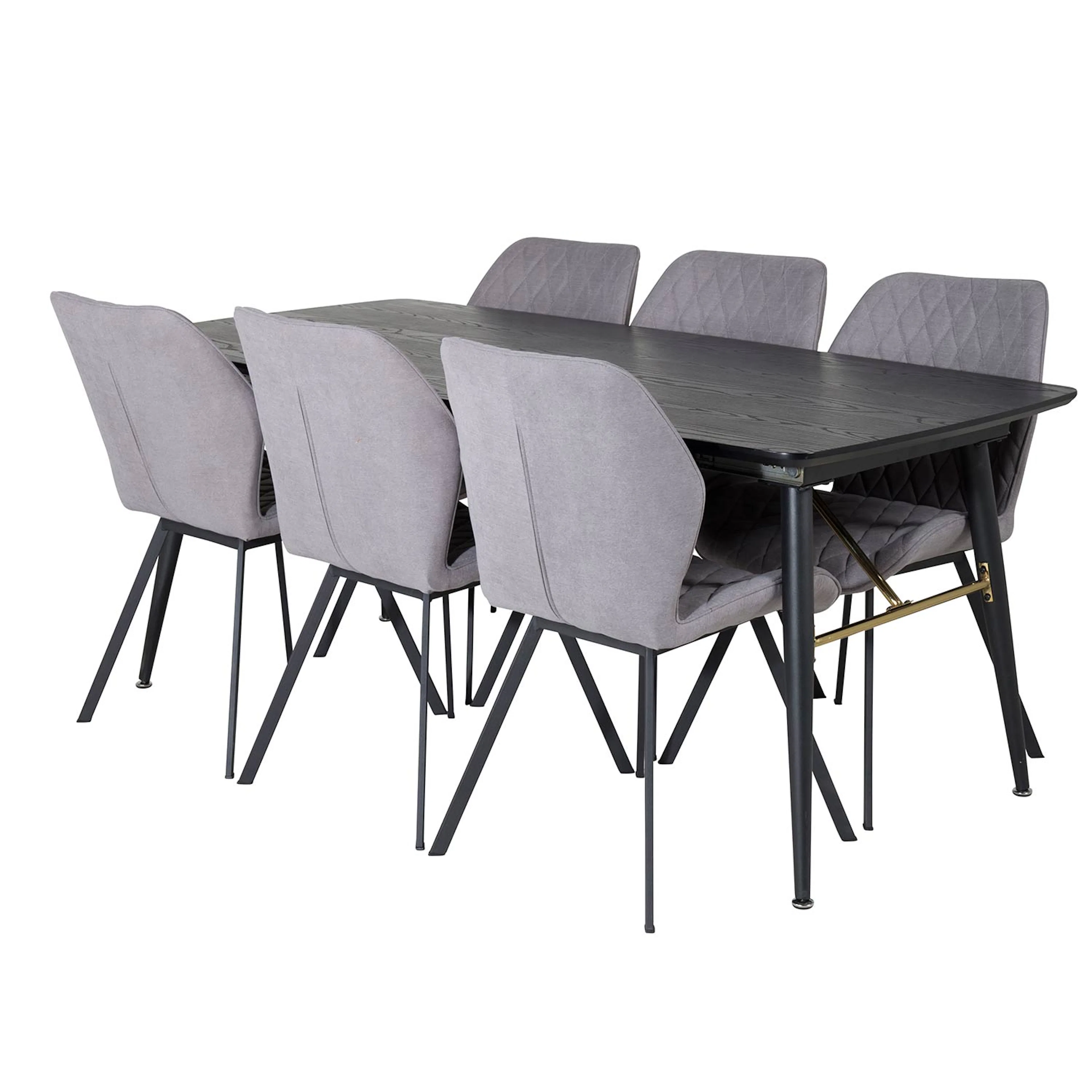 Gold Extention table -Black Veneer+GemmaChair - - Grey _6 Svart/Grå