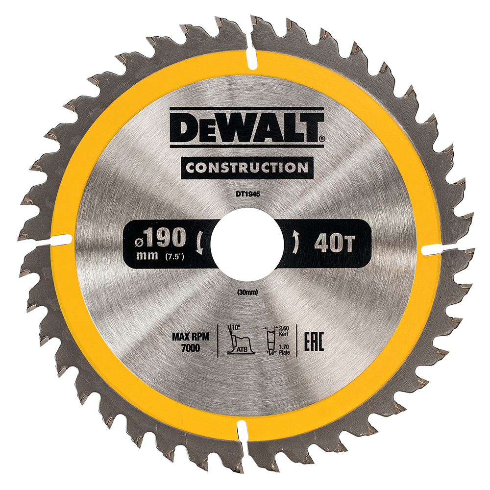 CIRKELSÅGBLAD DEWALT DT1945-QZ 190X30MM 40T (AC) 190x30 mm, 40 Tänder
