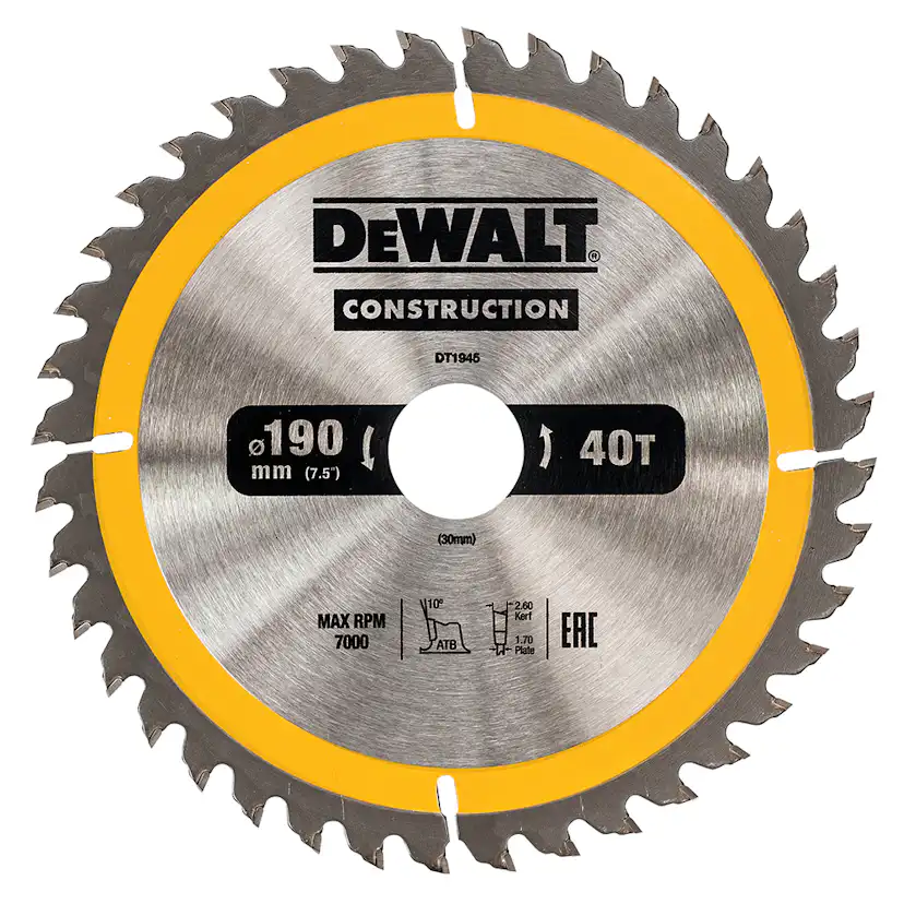 CIRKELSÅGBLAD DEWALT DT1945-QZ 190X30MM 40T (AC) 190x30 mm, 40 Tänder