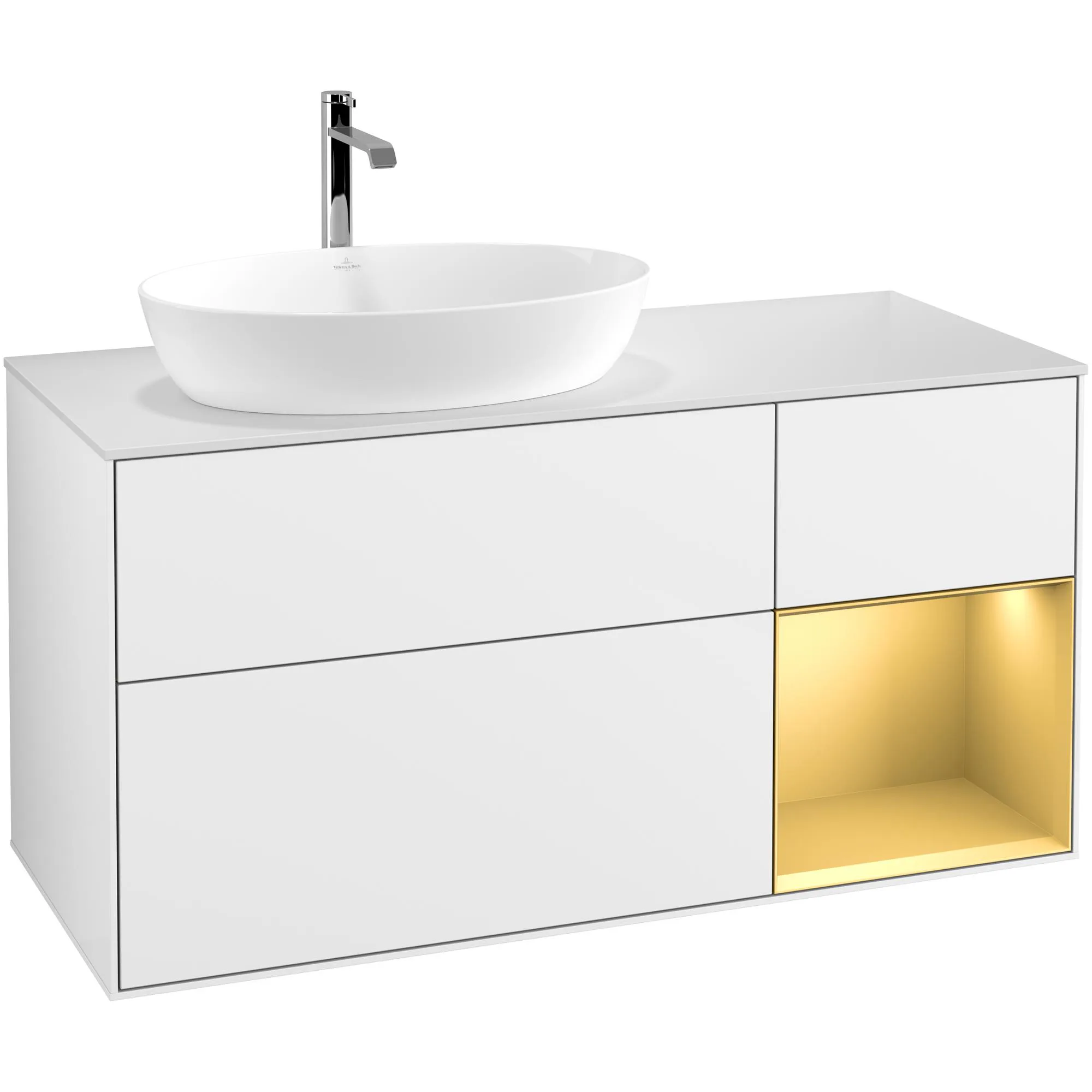 Tvättställsskåp Villeroy & Boch Finion med 3 Lådor Hylla och Bänkskiva för Ocentrerat Tvättställ från Artis & Collaro