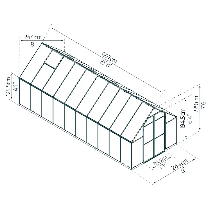Växthus Canopia by Palram Essence Aluminiumram med UV-Skyddad Polykarbonat & Ventilationsfönster, 14,7 m²