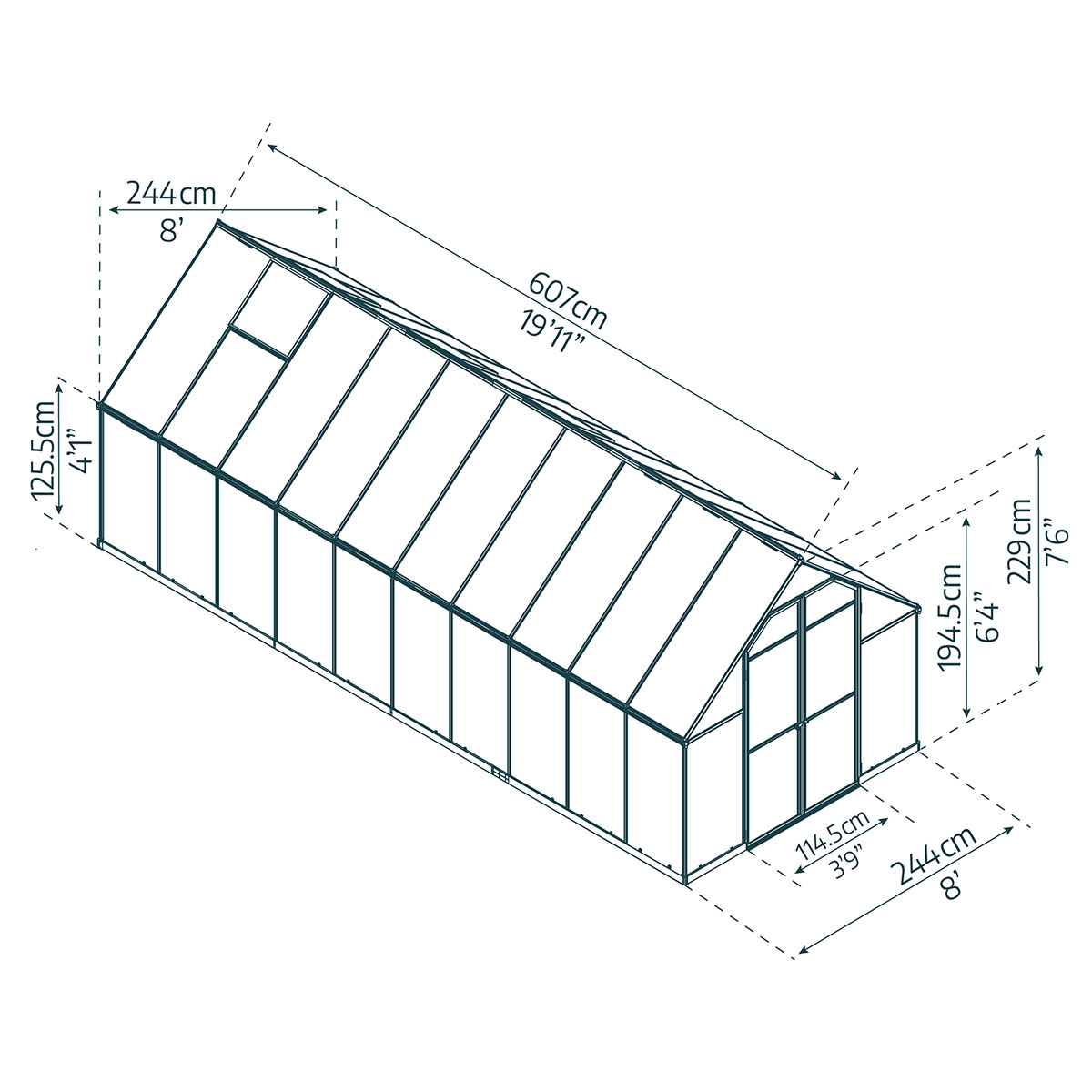 Växthus Canopia by Palram Essence Aluminiumram med UV-Skyddad Polykarbonat & Ventilationsfönster, 14,7 m²