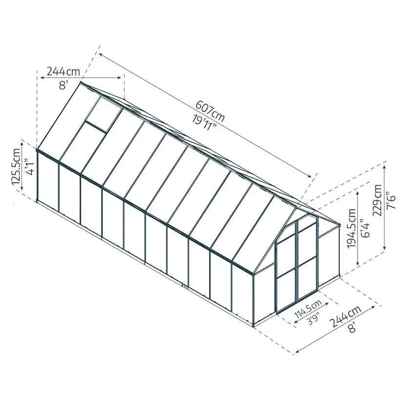 Växthus Canopia by Palram Essence Aluminiumram med UV-Skyddad Polykarbonat & Ventilationsfönster, 14,7 m²