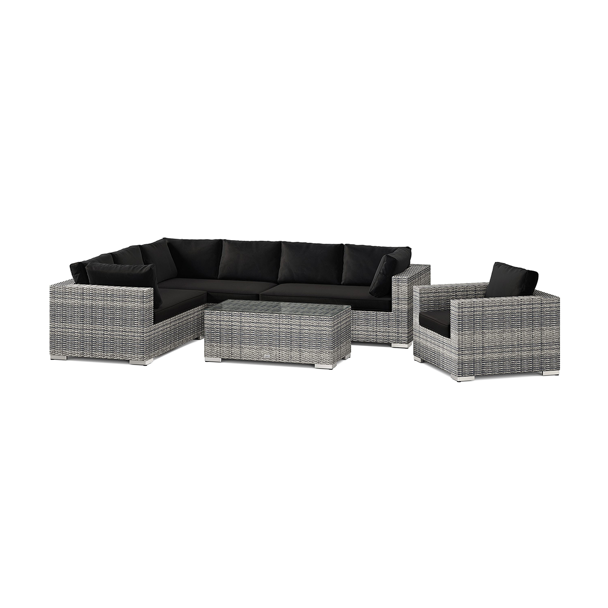 Loungegrupp Comfort Garden Bahamas utomhus L-soffa höger 7-sits med fåtölj och bord