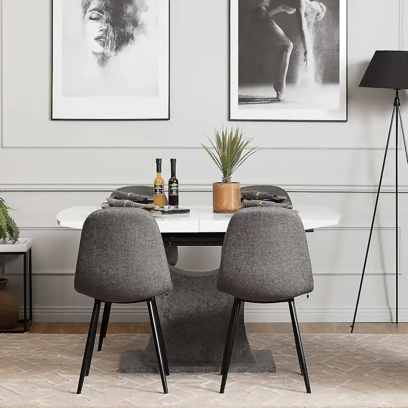 Matgrupp Concept 55 Azusa Rektangulärt Matbord 140-180 cm Förlängningsbartt med 4 John Matstol