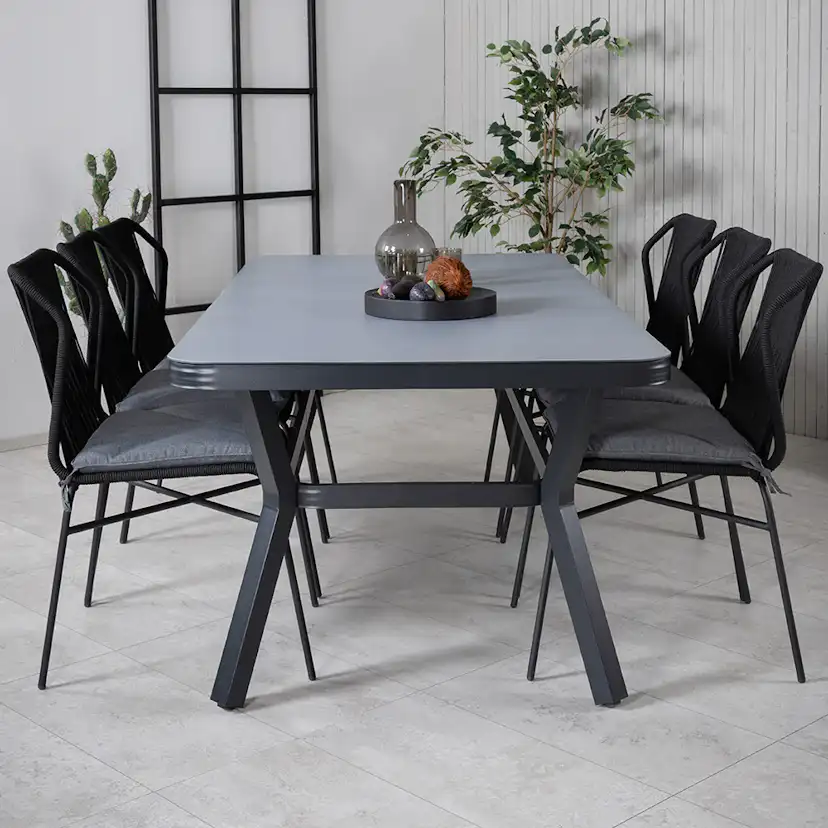 Matgrupp Venture Home Vyn med 6 Julle Stapelbara Matstolar