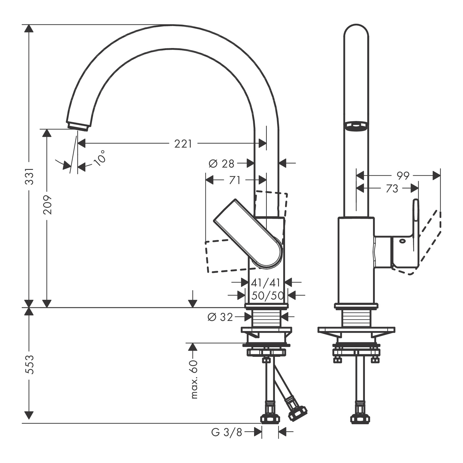 Köksblandare Hansgrohe Vernis Shape M35 210 Mattsvart Mattsvart