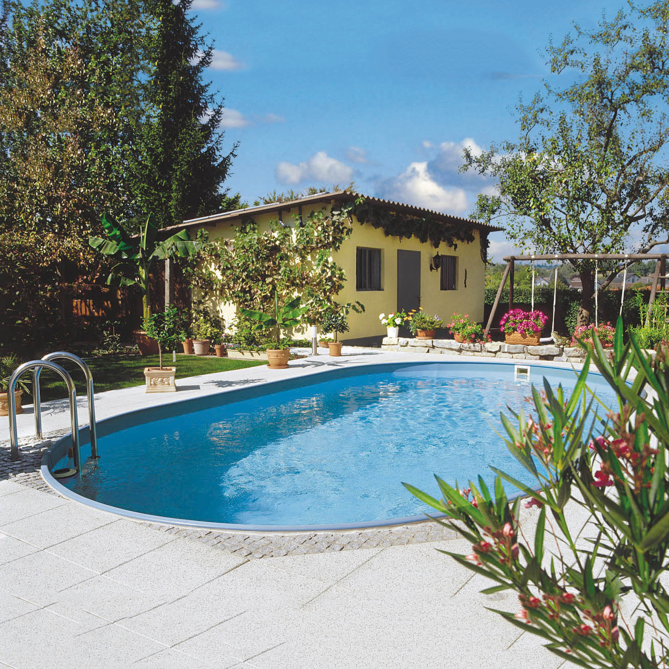 Stålväggspool Planet Pool Premium Inbyggd Oval 6x3,2 m inkl SF8 Stege och Tillbehör