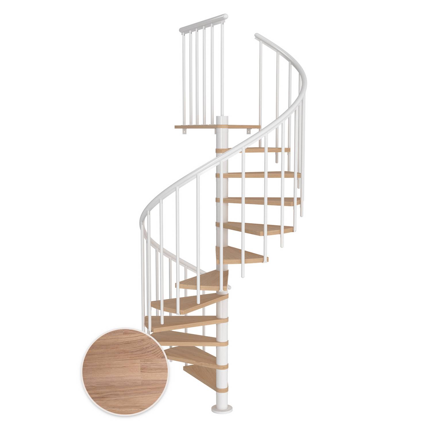 MONTREAL spiral ek vit oljad vit CLASSIC3 11T Ø160 Vit, D: 1600 mm, Golv till golv höjd: 2500-2860 mm, 11+1 steg