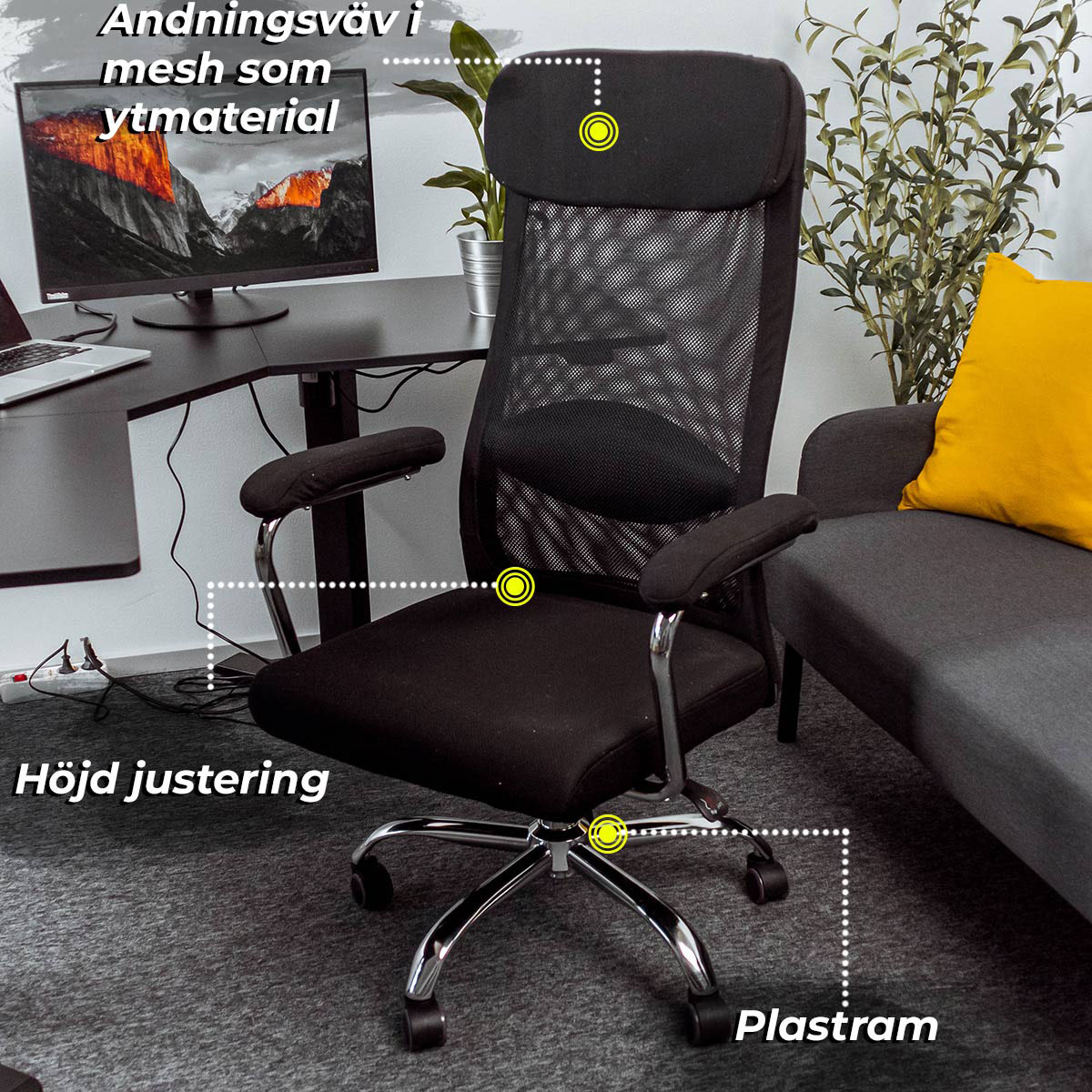 Kontorsstol Lykke Office Svart Stol i Meshtyg med Justerbar Höjd