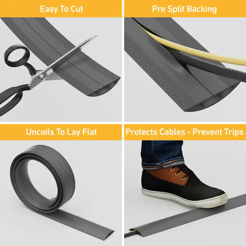 Kabelkanal D-LINE Golvöverdrag Light Duty Flexibel PVC Grå 1.8m