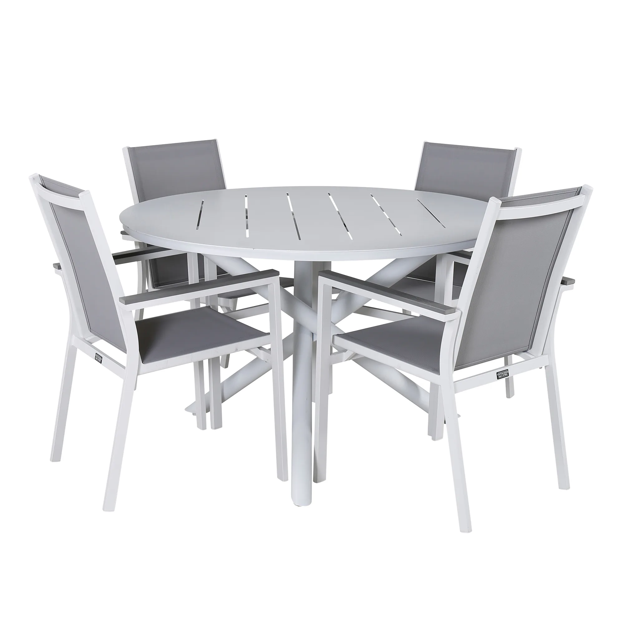 Alma Dining Table - White Alu - ø120cm+Parma Chair - White/G Vit