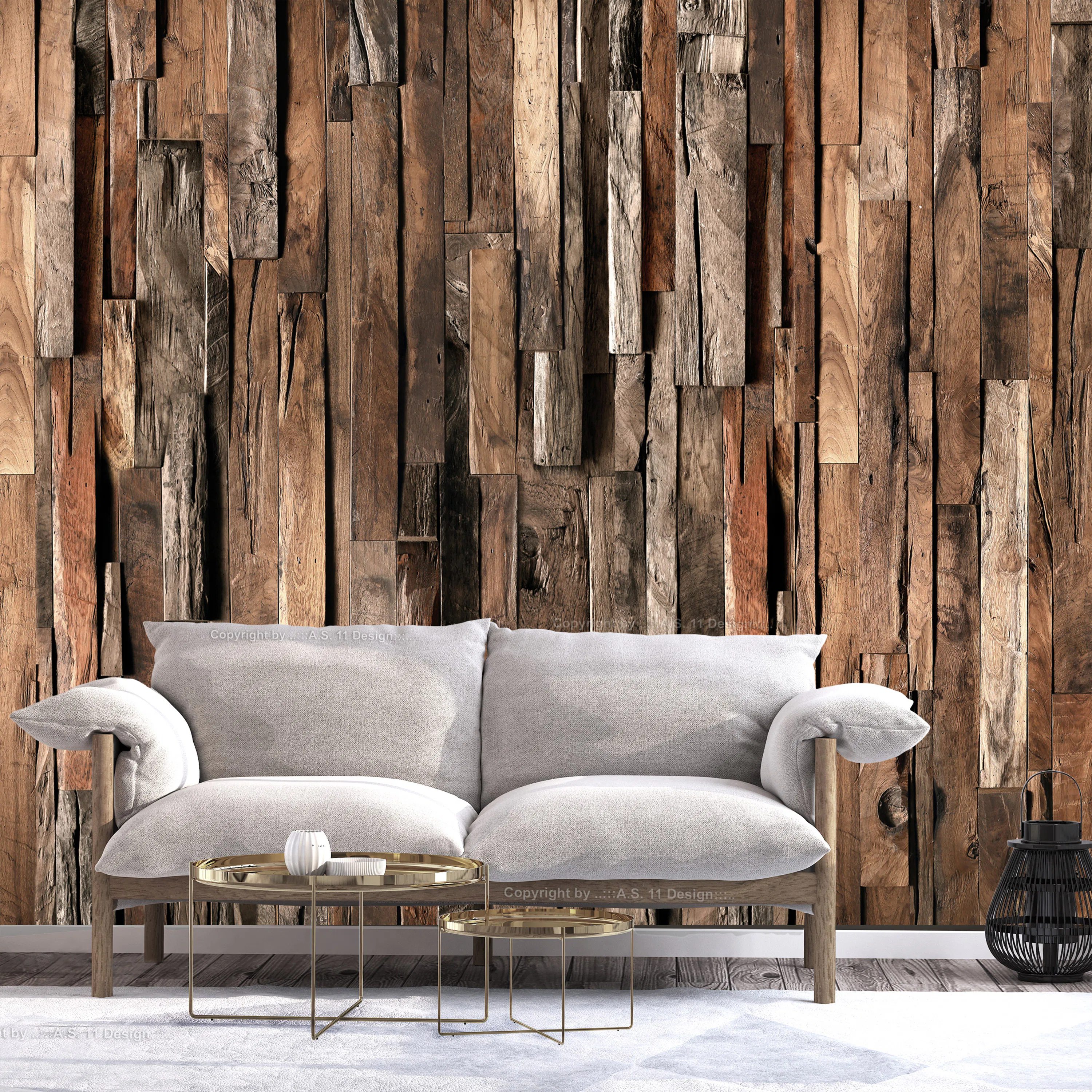 Fototapet Arkiio Självhäftande Wooden Curtain Brown