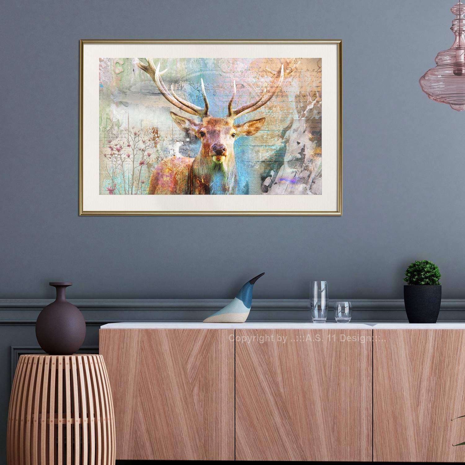 Poster Artgeist Affisch Deer on Wood