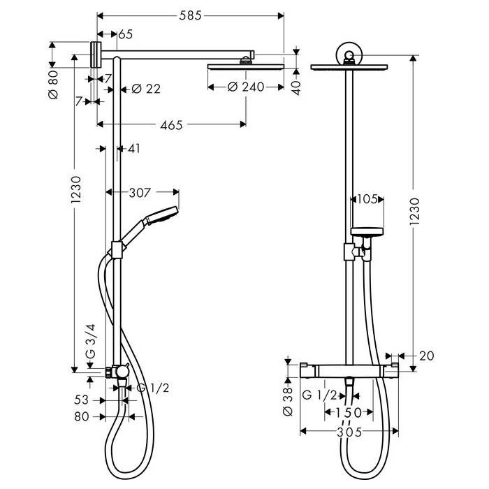 Takduschset Hansgrohe Raindance Air 240 Comfort Showerpipe