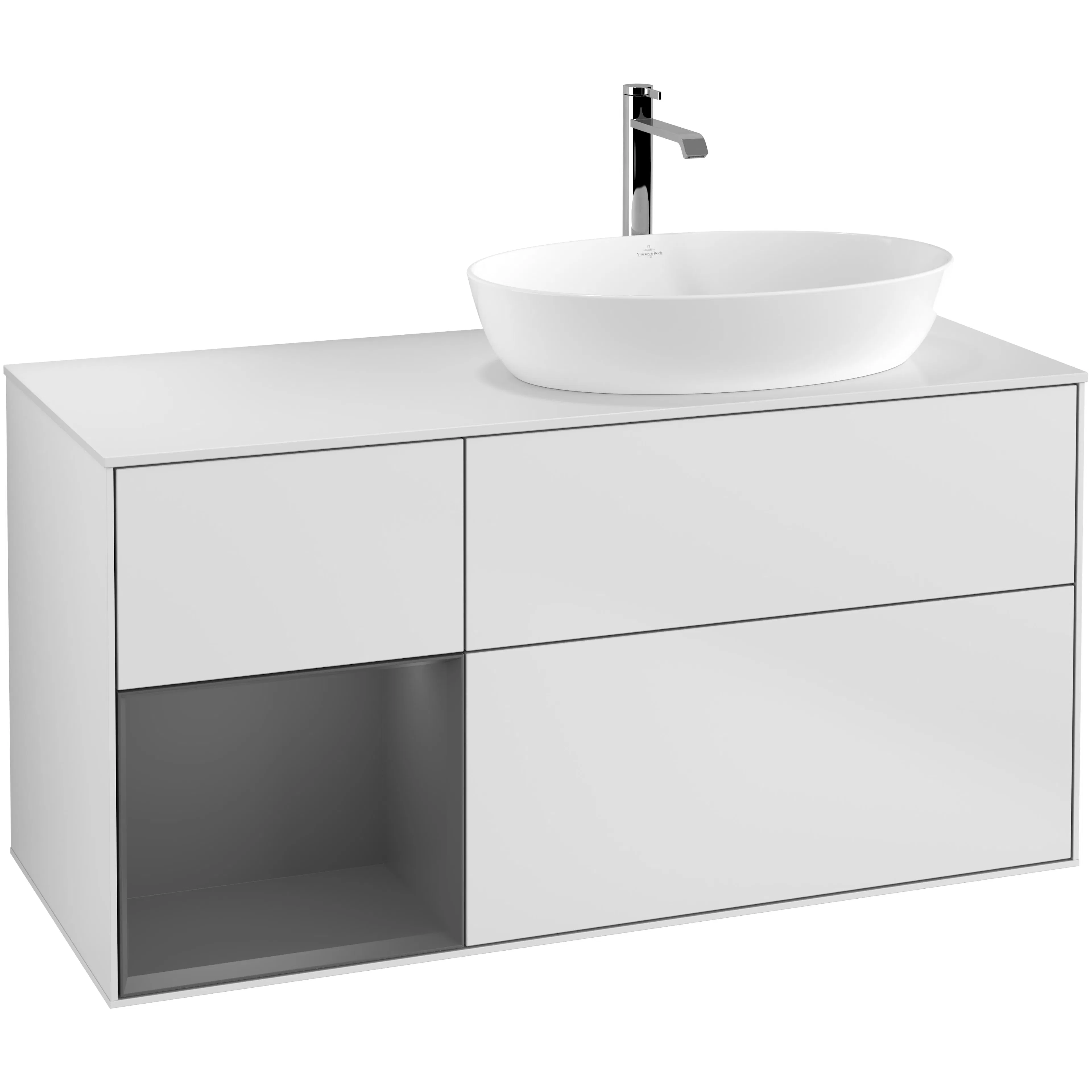 Tvättställsskåp Villeroy & Boch Finion med 3 Lådor Hylla och Bänkskiva för Ocentrerat Tvättställ från Artis & Collaro