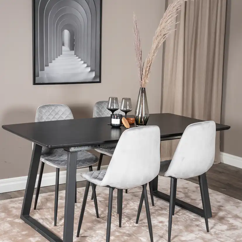 Inca Extentiontable - Black top /+Polar Diamond Chair -_4 Svart/Grå