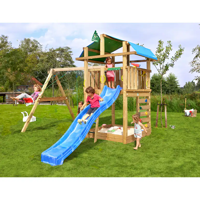 Lektorn Jungle Gym Fort 2.1 m/2 Swing Modul Med Blå Rutschkana
