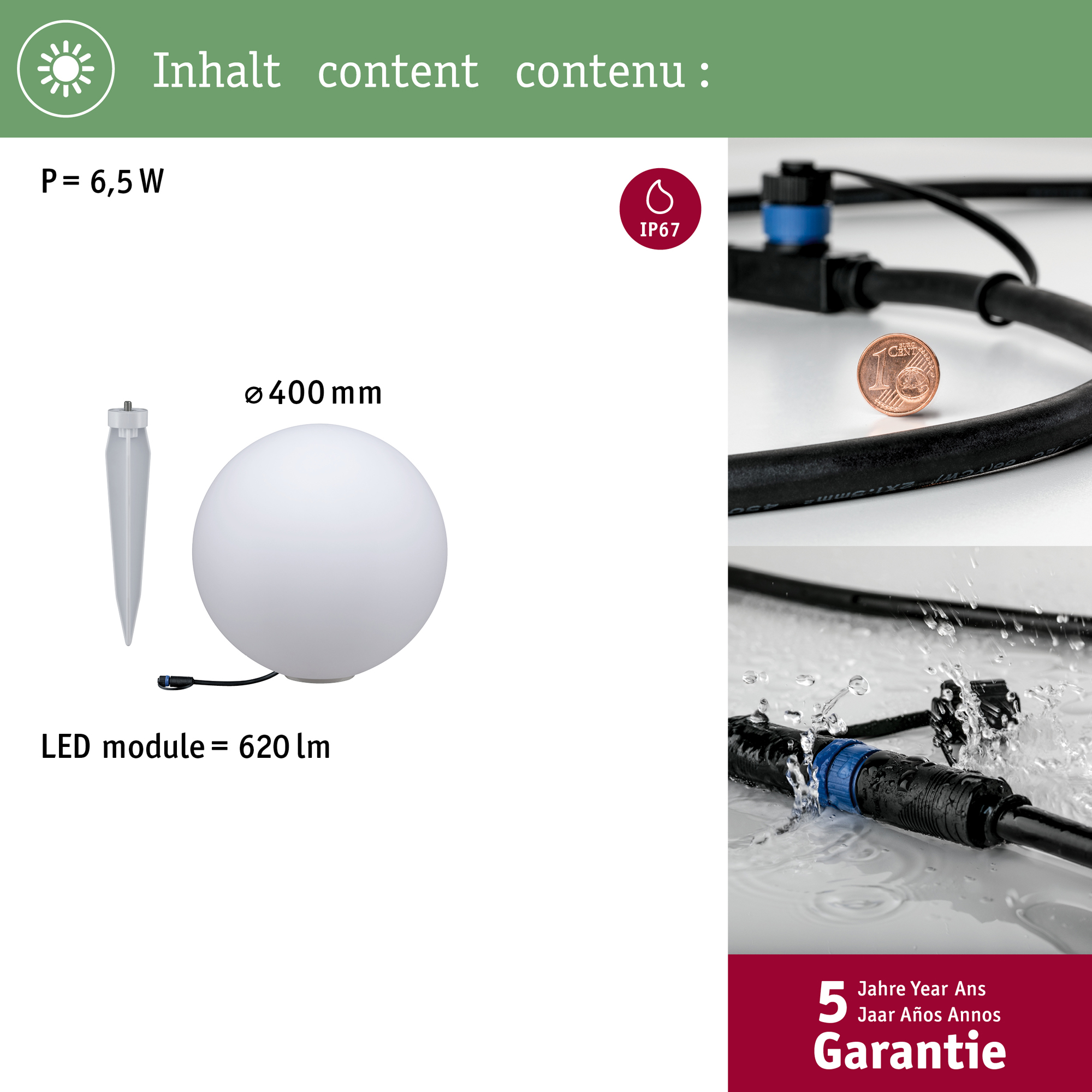 Dekorationsljus LED Paulmann Globe Plug & Shine IP67 24V Diameter: 400 mm