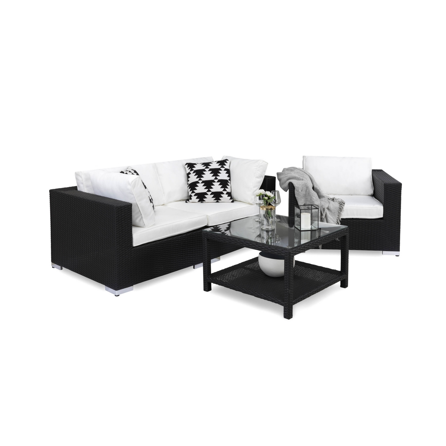 Loungegrupp Comfort Garden Bahamas 3-sits med Utebord 75x75 och Utefåtölj Utomhus