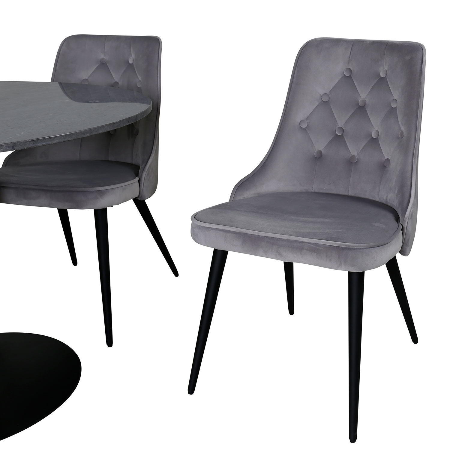Matgrupp Venture Home Estelle Ø106 med 4 Velvet Deluxe stolar