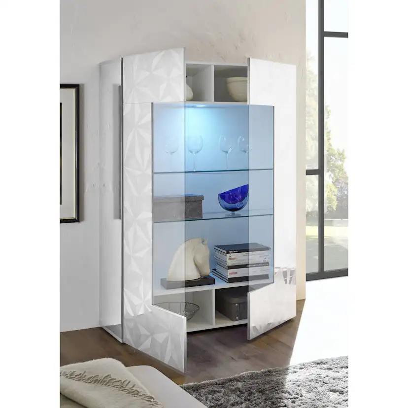 Vitrinskåp LC Spa Fasett 121 cm Högglans Vit