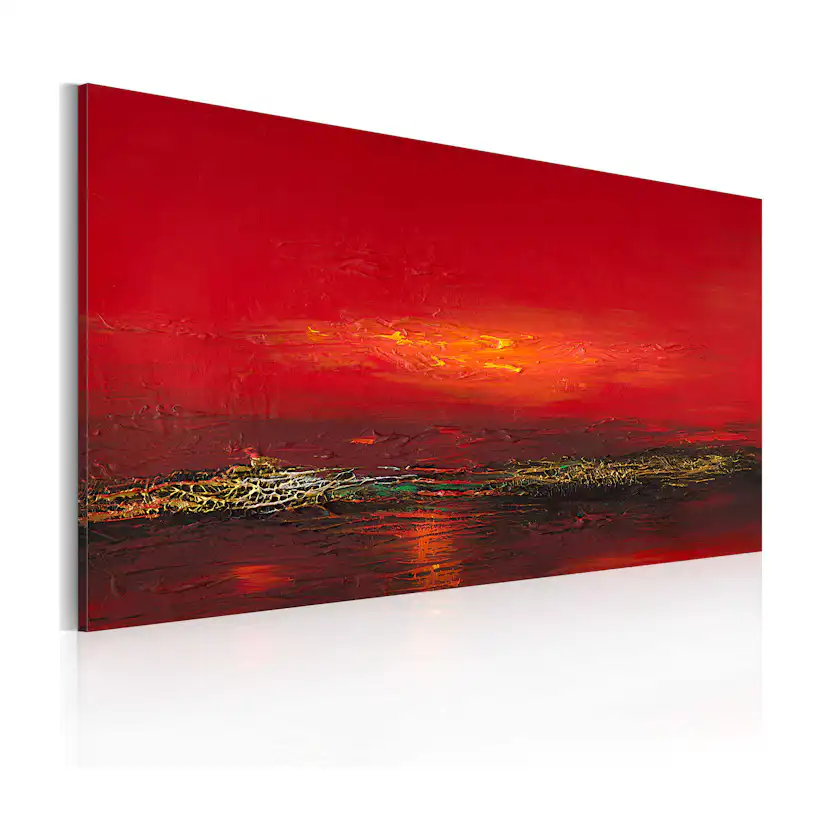 Handmålad Tavla Arkiio Röd Solnedgång Över Havet 120x60