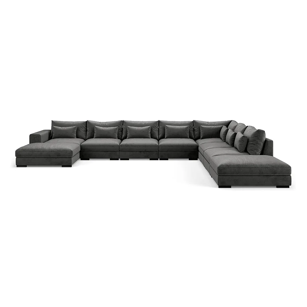 Dubai U-modulsoffa Large med Divan Vänster Sammet Mörkgrå, Vänster