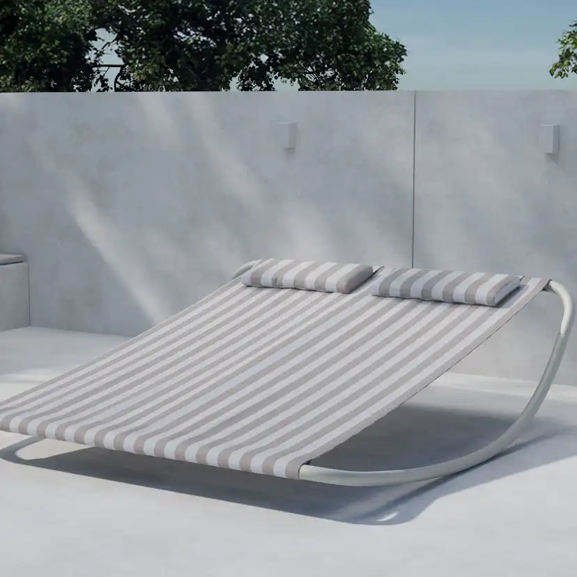 Gordo Double Rocking Bed - Beige Frame / Stripe Fabric Duk: Randig